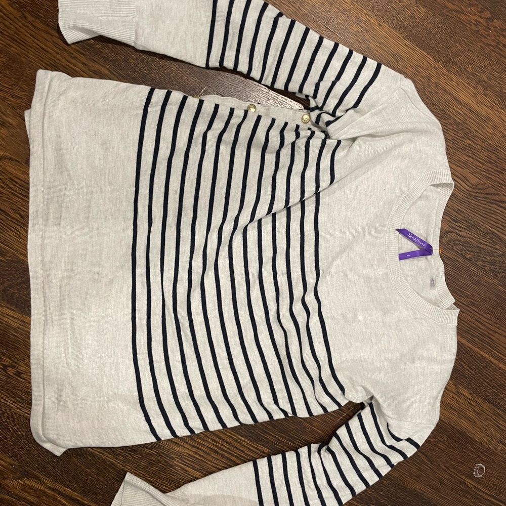 Beautiful Maternity and Nursing sweater with nautical button detail.